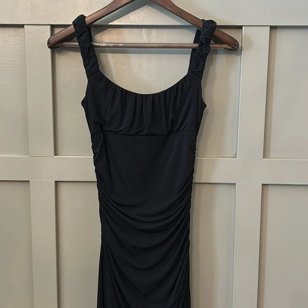 BCBGMaxAzria Black Ruched Dress Cocktail Formal Asymmetric Hem Size XS - Picture 7 of 12